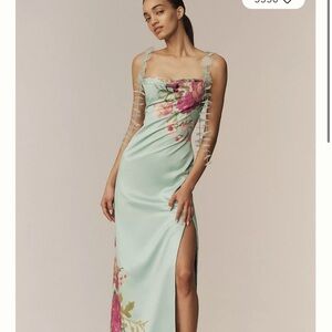 BHLDN Pastel Green and Pink Floral Maxi Dress